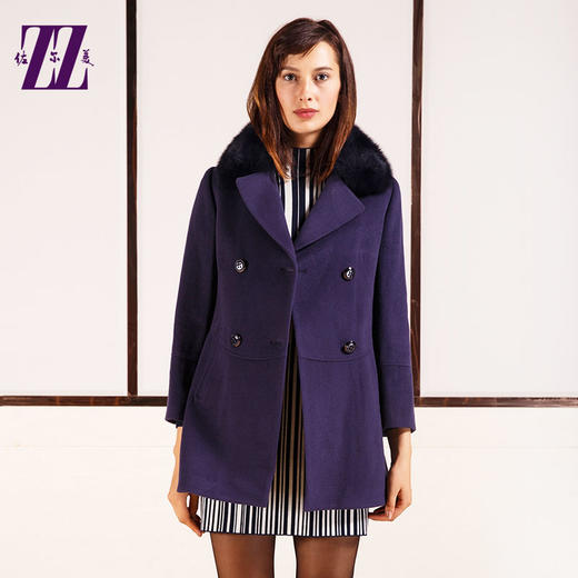 佐尔美冬季女装大码冬季毛呢外套毛领呢子大衣E54ZH13 商品图0
