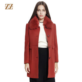 佐尔美秋冬新品修身保暖妈妈装狐狸毛领羊毛呢子外套E64ZH47