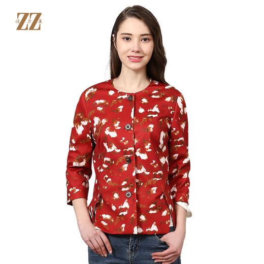 佐尔美新品春秋季短款厚薄小花圆领暗扣百搭休闲外套E73SO32 商品图0
