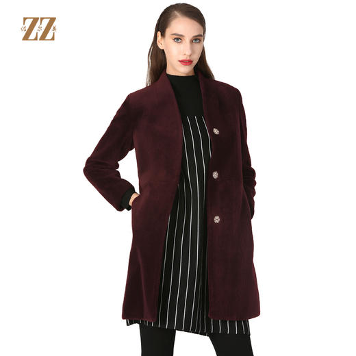 佐尔美冬季女装纯色百搭羊剪绒羊毛呢子大衣外套E64YJ56 商品图1