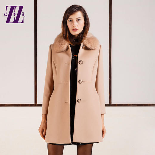佐尔美新品中长款羊毛妮子大衣毛领单排扣毛呢外套女E44ZH78 商品图0