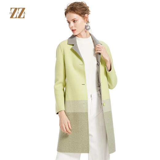 佐尔美新款羊毛双面毛呢女英伦开衫拼接修身上衣外套女E64SM22 商品图0