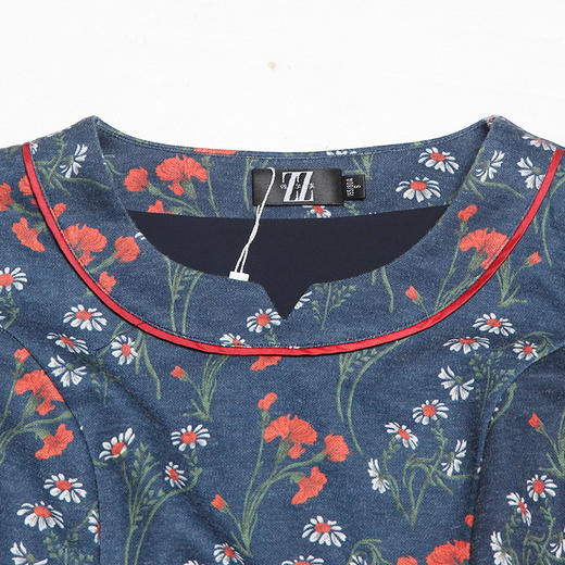 佐尔美新品秋季秋时尚圆领中袖中长款女士修身印花连衣裙E83LL36 商品图1