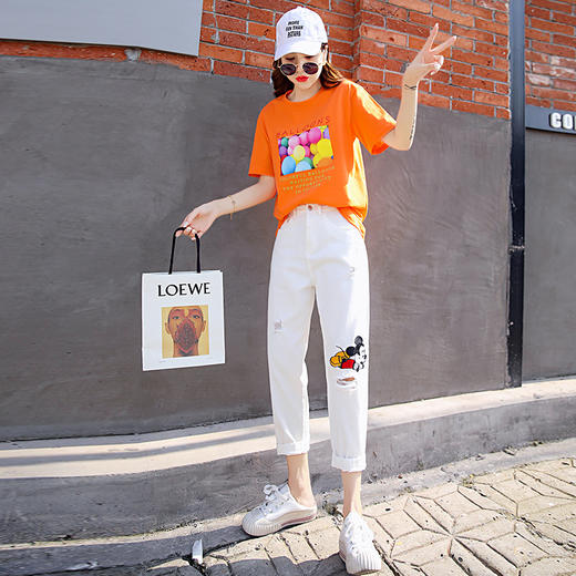 WZNH-CZJ3323夏季时尚休闲女印花牛仔套装 商品图1