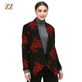 佐尔美新品冬季新品女士花案短款羊毛妈妈装外套E74ZD39
