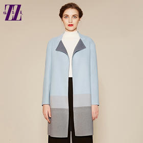 佐尔美春秋季女装直筒修身羊毛拼接英伦开衫毛呢上衣外套E64SM21
