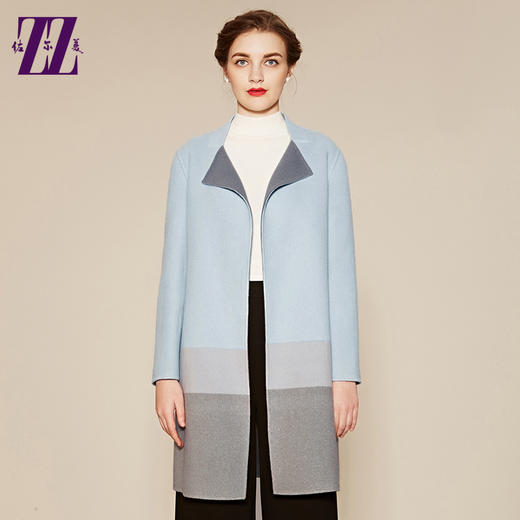 佐尔美春秋季女装直筒修身羊毛拼接英伦开衫毛呢上衣外套E64SM21 商品图0