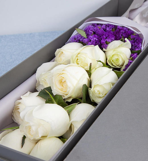 情书 Love letter，高档礼盒白玫瑰11枝，勿忘我适量-全国鲜花速递同城鲜花店配送生日花北京上海杭州广州深圳订花送花 商品图1