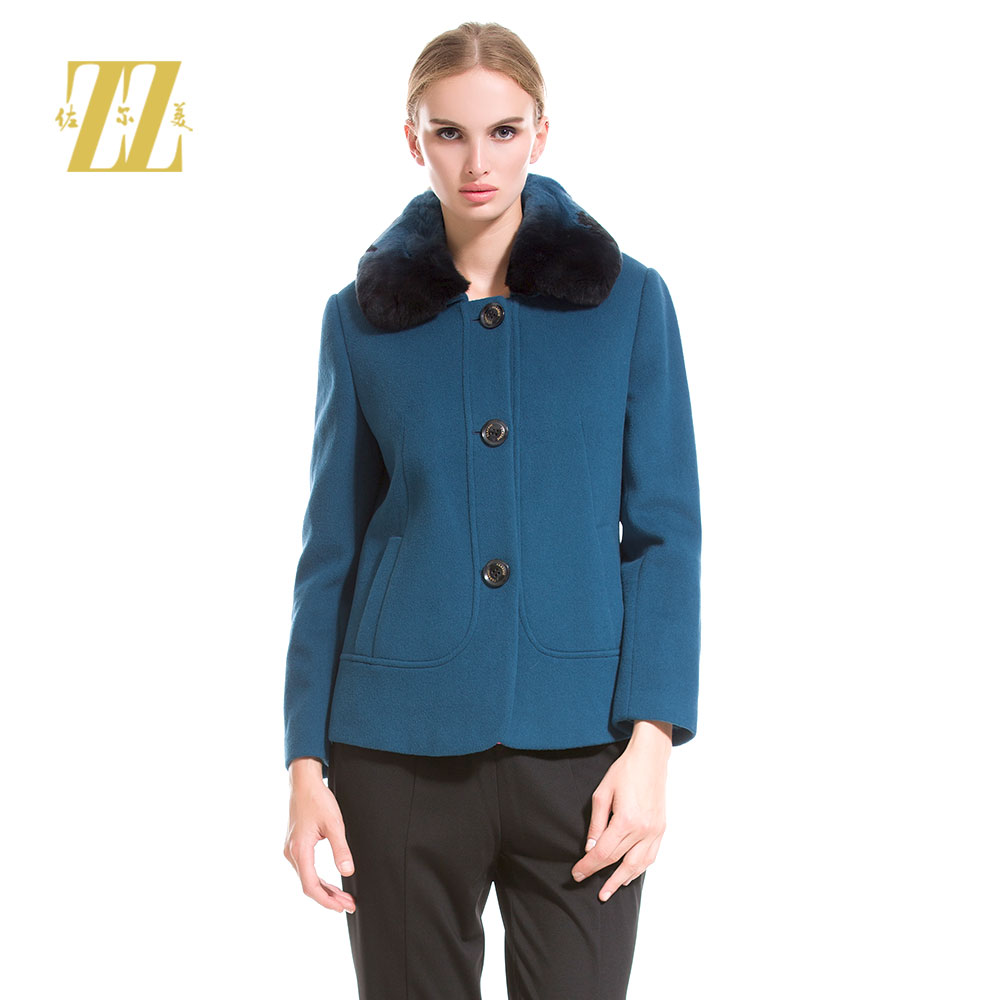 佐尔美秋冬女装毛领毛呢外套女羊毛大衣时尚短款E44ZT48