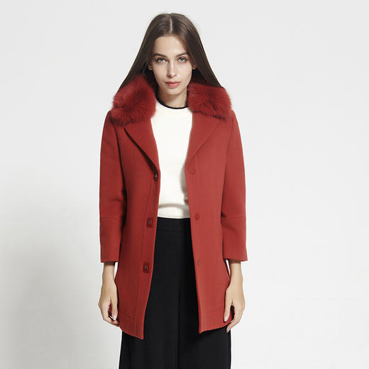 佐尔美秋冬新品羊毛大衣毛领中长款呢外套两色可选E64ZH48 商品图1