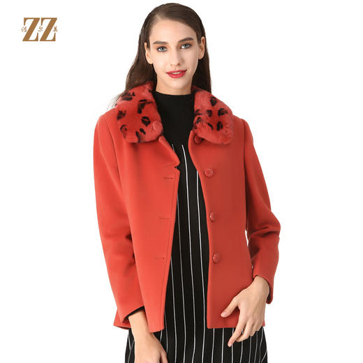 佐尔美冬季女装纯色百搭毛领羊毛呢子大衣外套中褛E44ZT34 商品图0