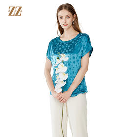 佐尔美夏季新款气质简约通勤圆领真丝圆点桑蚕丝衬衣E92CS55