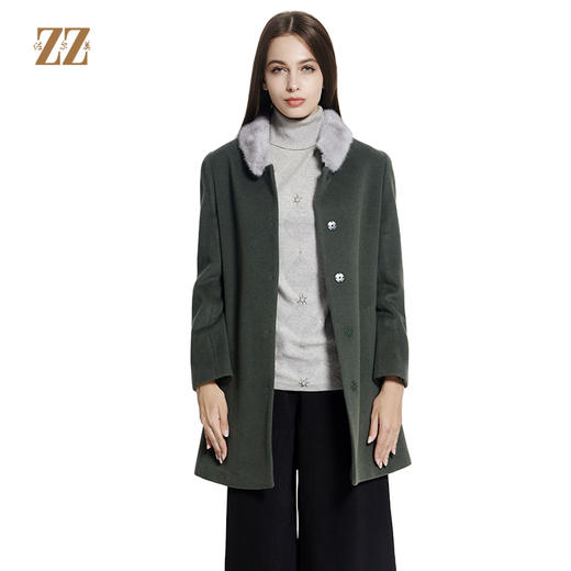 佐尔美冬季女装纯色修身毛领中长款羊毛呢子大衣外套E64ZO52 商品图0