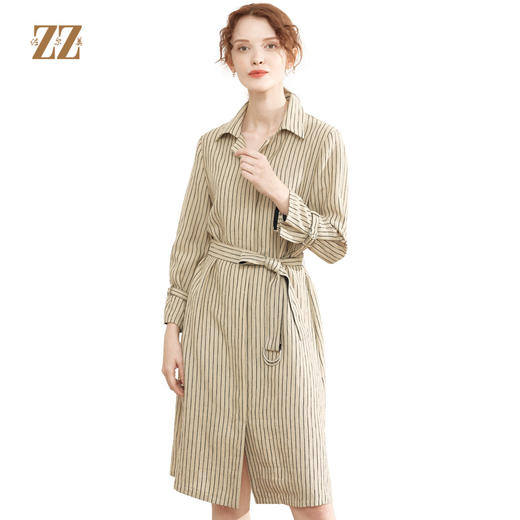 佐尔美秋季新款潮流条纹西装领长袖收腰长风衣E93FC14 商品图0