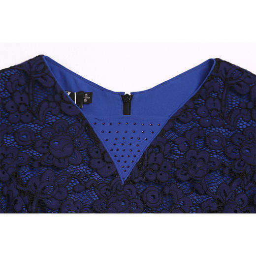 佐尔美春款女装纯色蕾丝印花修身显瘦复古中袖连衣裙E71LL14 商品图1