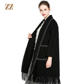 佐尔美ZZ 新品新款纯色羊毛双面呢女士中长款大衣E64SM05