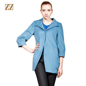 佐尔美春秋季女装纯色羊毛呢大衣修身显瘦七分袖暗扣外套E44ZZ63