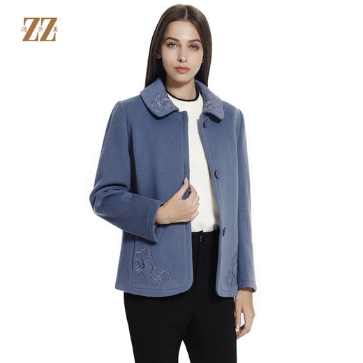 佐尔美新品秋冬新品纯色复古单排扣短款女毛呢外套E64ZD24 商品图1