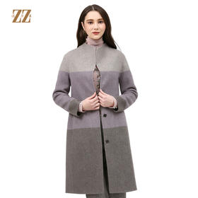 佐尔美冬季新品女士中长款拼色羊毛双面呢外套E74SM27