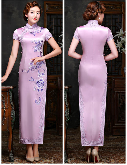 LY-00582新款礼服旗袍真丝绣花端庄气质高档长款旗袍裙 商品图1