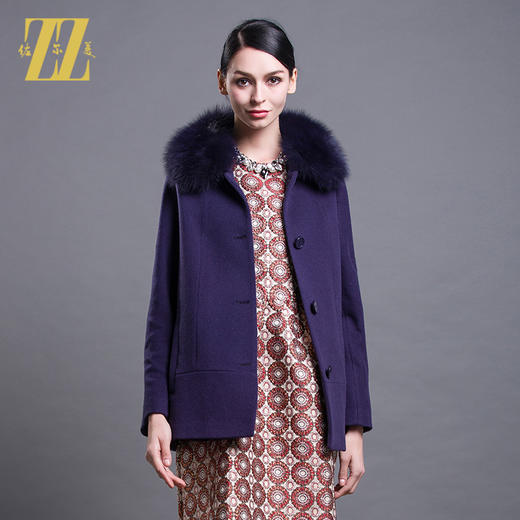 佐尔美冬季新款修身羊毛大衣单排扣毛领纯色外套女E54ZH16 商品图0
