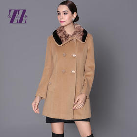 佐尔美气质优雅不规则兔毛领中长羊毛外套Z14ZT32