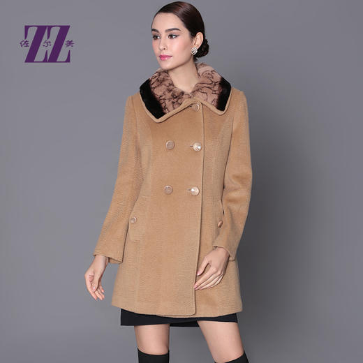 佐尔美气质优雅不规则兔毛领中长羊毛外套Z14ZT32 商品图0