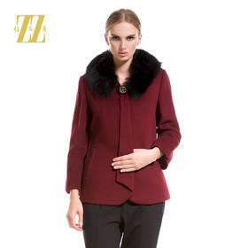 佐尔美新品狐狸毛领羊毛呢子短款中老年女士外套妈妈装E44ZH49