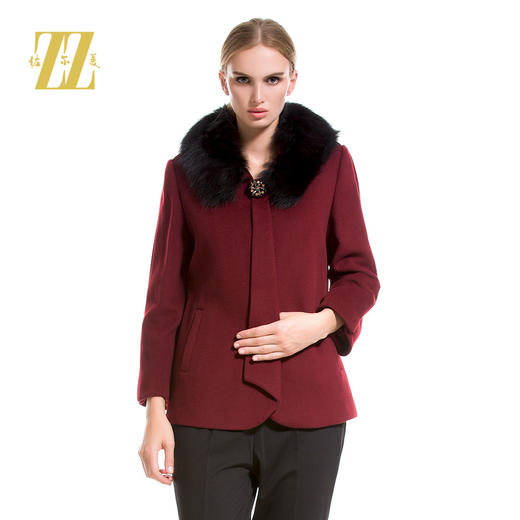 佐尔美新品狐狸毛领羊毛呢子短款中老年女士外套妈妈装E44ZH49 商品图0