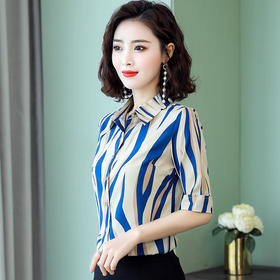 XFFS-830新款中袖上衣短袖雪纺花衬衫