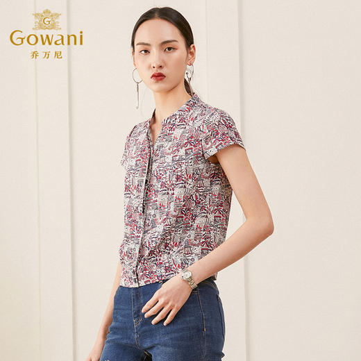 乔万尼夏季新款桑蚕丝印花中长款时尚气质修身真丝上衣ES2C179 商品图1