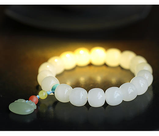 爆款热销天然和田白玉佛珠古典如意手链附证书