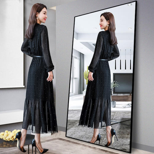 WZNH-SMYZ1915-1V领长袖收腰纯色优雅时尚连衣裙 商品图2