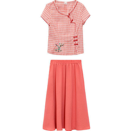 YW-YJY20A37复古修身绣花格子改良旗袍两件套 商品图3