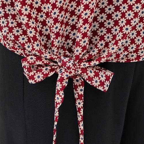 WZNH-DFYM69022夏新款欧美时尚大码系带上衣T恤+纯色阔腿裤套装 商品图2