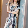 KQ-81070新款系带收腰条纹印花桑蚕丝连衣裙 商品缩略图2