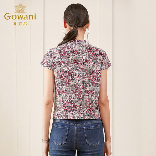 乔万尼夏季新款桑蚕丝印花中长款时尚气质修身真丝上衣ES2C179 商品图2