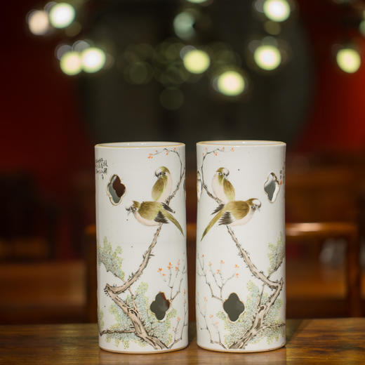 民国  浅绛彩帽筒一对 商品图0