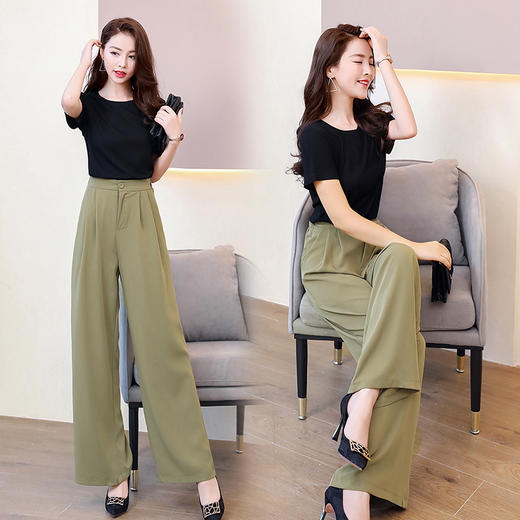 WZNH-MCXZ9837新款潮流洋气阔腿裤+纯色棉袖T恤 商品图1