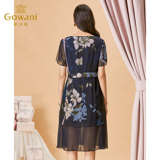 乔万尼夏季印花桑蚕丝优雅连衣裙宽松系带真丝中长裙ES2E172 商品图3