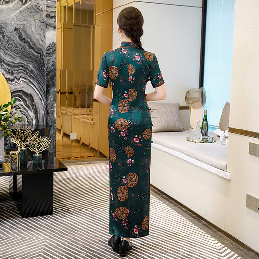 TM2605  2020年新款真丝旗袍长款双层桑蚕丝面料 商品图2