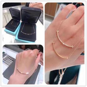 微笑会带来好运！Tif@n蒂夫尼 T系列 笑脸带钻玫瑰金 女士微笑项链锁骨链