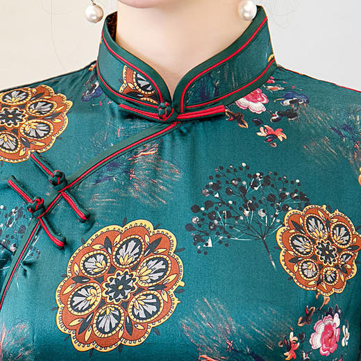 TM-2605新款真丝旗袍长款双层桑蚕丝旗袍 商品图2