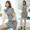 WZNH-YC65D87005新款时尚黑格子收腰显瘦短旗袍 商品缩略图2