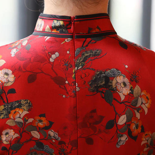 TM2201新款真丝桑蚕丝中长款双层短袖旗袍 商品图4