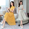 WZNH-MLJL9905(配腰带)纯色舒适时尚潮流单排扣短袖中长款连衣裙 商品缩略图1