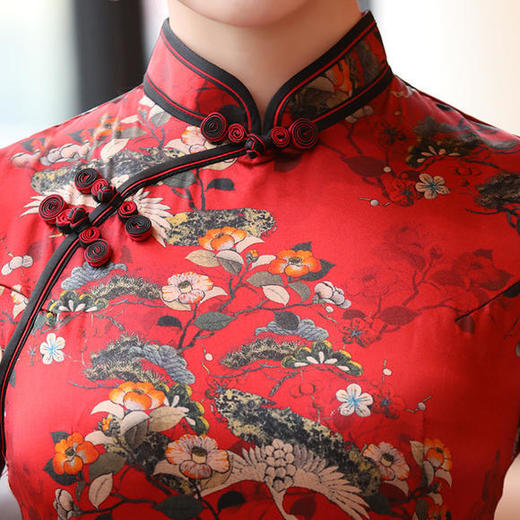 TM2201新款真丝桑蚕丝中长款双层短袖旗袍 商品图1