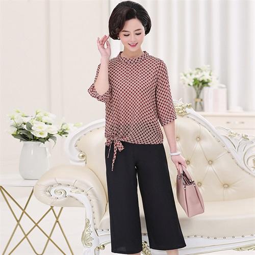 WZNH-DFYM69022夏新款欧美时尚大码系带上衣T恤+纯色阔腿裤套装 商品图1