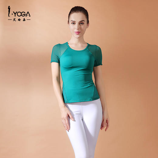 IYOGA专业瑜伽服T恤女iyoga高端速干健身跑步运动显瘦上衣带胸垫一体夏T027 商品图1