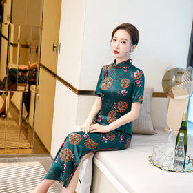 TM2605  2020年新款真丝旗袍长款双层桑蚕丝面料